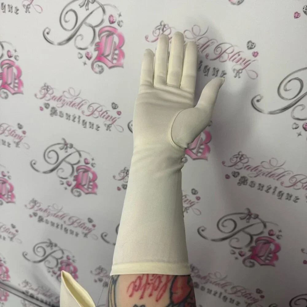 1950s cream mid-length gloves with embroidered flowers made in france rare vtg